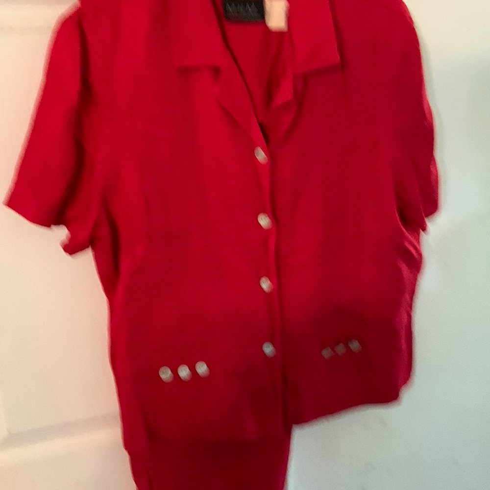 Red pantsuit with white buttons,size 14T